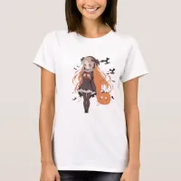 Vintage Halloween Anime Girl with Bats T-Shirt