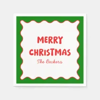 Fun Retro Wavy Red and Green Custom Chic Christmas Napkins