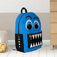 Blue Monster Big Eyes and Scary Teeth Personalised Printed Backpack