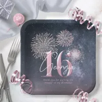 Fireworks Sweet 16 Midnight Blush ID984 Paper Plates