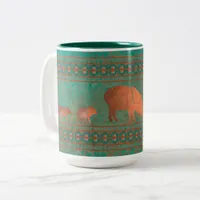 Southwest Fun Javelina Family Copper Teal Two-Tone Coffee Mug