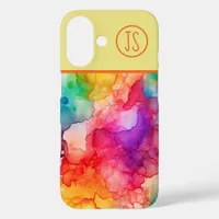 Abstract Alcohol Ink Style Rainbow Monogrammed iPhone 16 Case