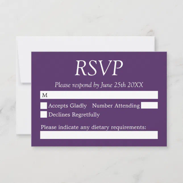 Elegant Dark Purple Wedding RSVP Card