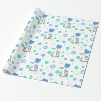 White Green Blue Elephants Holding Balloons Gift W Wrapping Paper