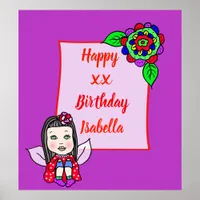 Cute Caucasian Fairy Girl Happy Birthday Poster