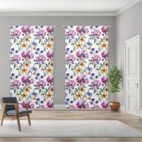 Watercolor Pretty Purple and Yellow Floral  Blackout Curtains