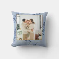 Dusty Blue Pagoda Merry Christmas Tree 1-Photo  Throw Pillow