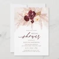 Boho Bridal Shower Rust Pampas Grass Rose Invitation