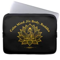 Golden Buddha Amidst Blooming Lotus Flowers Laptop Sleeve