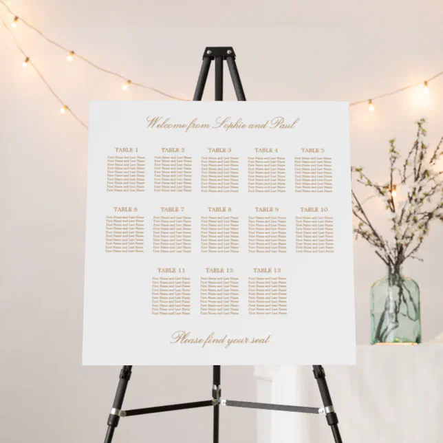 Golden Beige 13 Table Wedding Seating Chart Foam Board