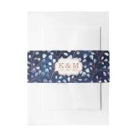 Watercolor Snowdrops Wedding Navy/Copper ID726 Invitation Belly Band