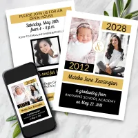 Black Gold School Colors Then and Now Graduation Invitation