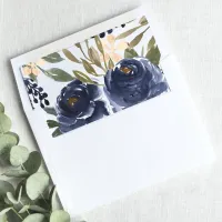 Navy Blue Floral Pattern Watercolor Wedding Envelope Liner