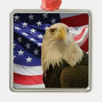 American Bald Eagle and Flag Metal Ornament