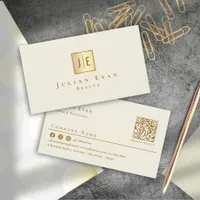 Elegant Feminine Creamy Gold Glitter Monogram Business Card