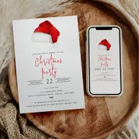 Festive Santa Hat Black Christmas Party  Invitation