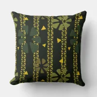 African Pattern Green, Mustard, Brown Stripe Throw Pillow