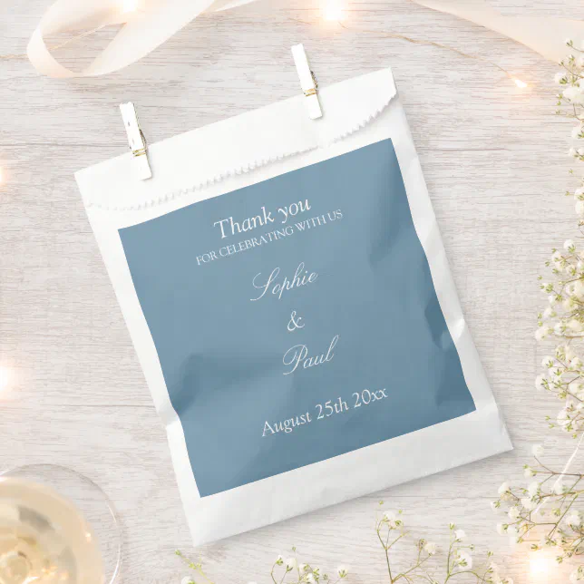 Elegant Dusty Blue Wedding Thank You Favor Bags