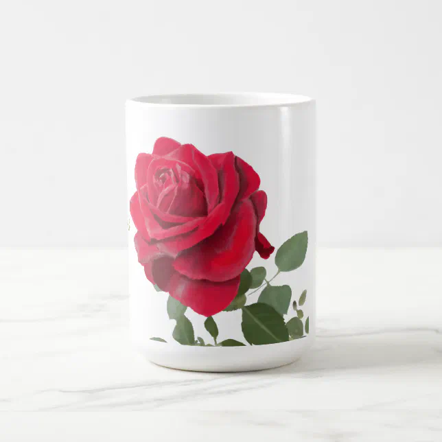 Hand painted red rose coffee mug