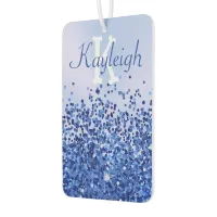 Simple Blue Brushed Metal and Glitter Monogram | Air Freshener