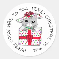 Sweet Kitten in Christmas Gift Box Classic Round Sticker