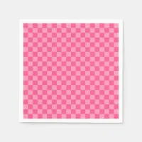 Hot Pink Light Pink Checker Pattern Paper Napkins