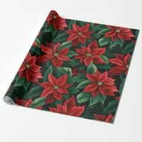 Pretty Red and Green Poinsettias Digital Art Wrapping Paper