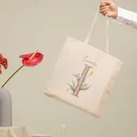 Lavender Iris 'I' Botanical Monogram Custom Name Tote Bag