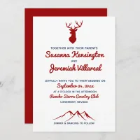 Rustic Red Blue Buck Deer Country Mountain Wedding Invitation