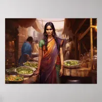 Shopping in an Indian street market oil painting Poster