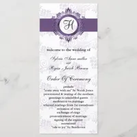 purple monogram Wedding program