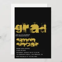 Black and Gold Grunge Typography Graduation Party  Invitation