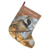 Cute Hopeful Black-Capped Chickadee Songbird Large Christmas Stocking