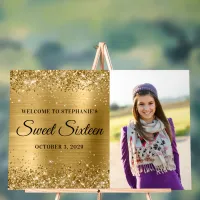 Glittery Golden Foil Sweet Sixteen Welcome Acrylic Sign