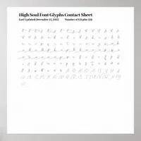 High Soul Font Glyphs Contact Sheet Poster