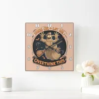 Whimsical scarecrow on a broomstick for Halloween Square Wall Clock