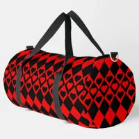 Red & Black Harlequin with Hearts Duffle Bag