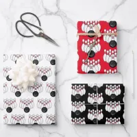 Red, White and Black Bowling Balls and Pins  Wrapping Paper Sheets