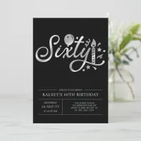 Sixty | Modern Silver & Black 60th Birthday Party Invitation