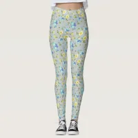 Yellow Buttercups and Blue Iris Leggings