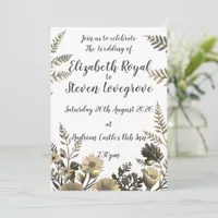 White Clear & Simple Light Golden Floral Wedding Invitation