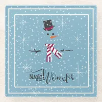 Magic and Wonder Christmas Snowman Blue ID440 Glass Coaster