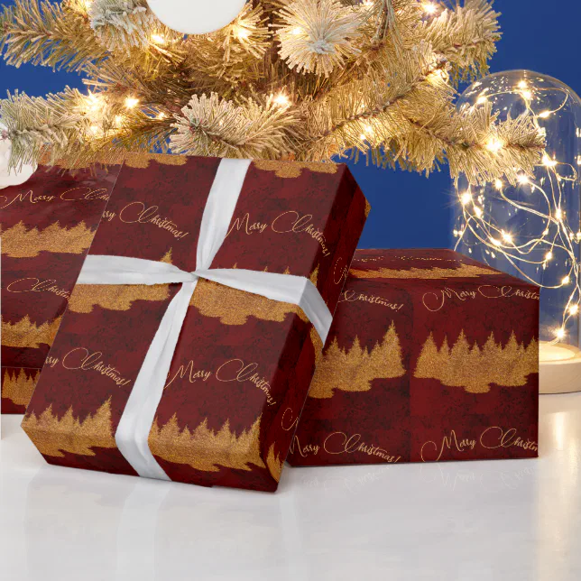 Thumbnail for Merry Christmas - minimalist - golden fir trees Wrapping Paper