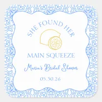 Main Squeeze Bridal Shower Lemon Blue Favor Square Sticker