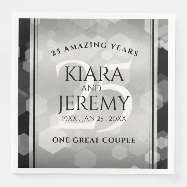 Elegant 25th Silver Wedding Anniversary Paper Dinner Napkins