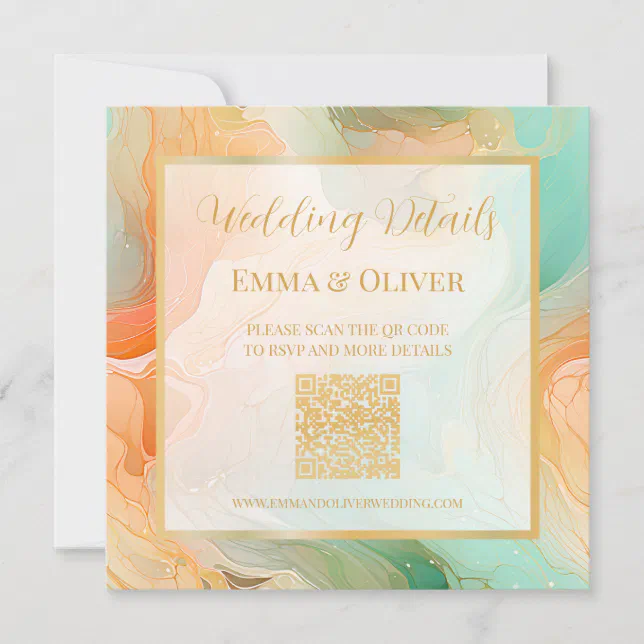 Marble QR Code and Details Wedding Card