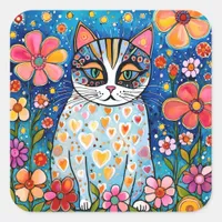 A Colorful Cat Square Sticker