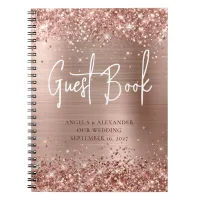 Glittery Rose Gold Glam Wedding Guestbook Notebook