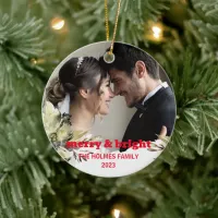 Merry and Bright | Cute Christmas Couple Photo Ceramic Ornament