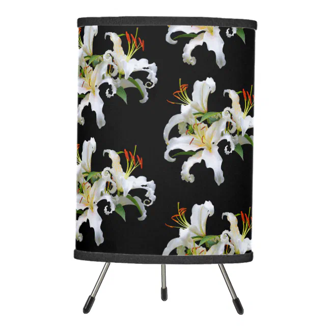 Elegant Casablanca White Oriental Lilies Tripod Lamp